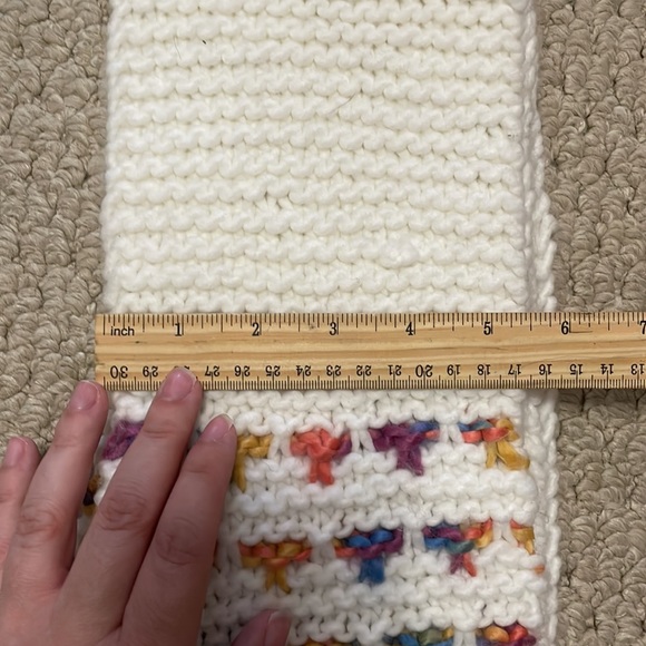 ANNE KLEIN NWT white/cream purple blue orange yellow scarf with fringe new - Picture 7 of 9